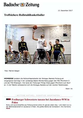 Sanitätshaus Pfänder Presseclipping Badische Zeitung Rollstuhlbasketball