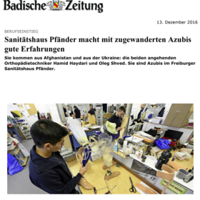 Sanitätshaus Pfänder Presseclipping Ausbildung von Flüchtlingen