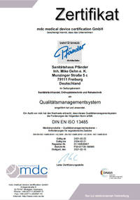 Sanitätshaus Pfänder Freiburg Qualitätsmanagement ISO 13485 Zertifikat